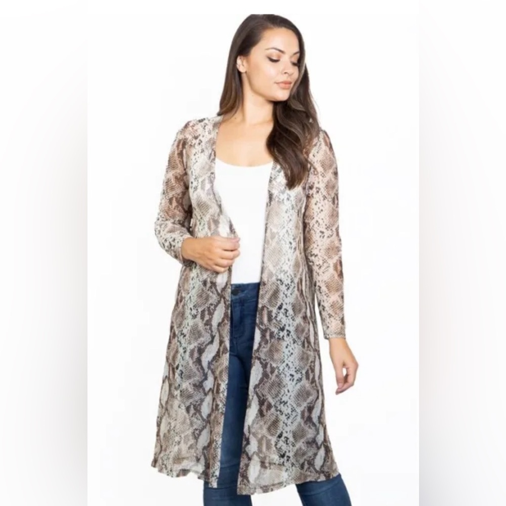 Oddy Snakeskin Print 3/4 sleeve sheer duster Size OS